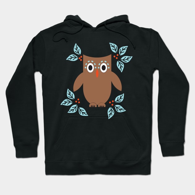 Cute chocolate brown baby owl with berries and leaves Hoodie by FrancesPoff